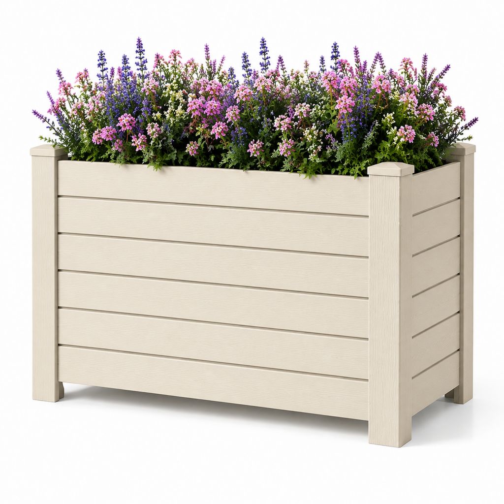 Jardinière surélevée rectangulaire beige en composite WPC 100 x 40 x 80 cm