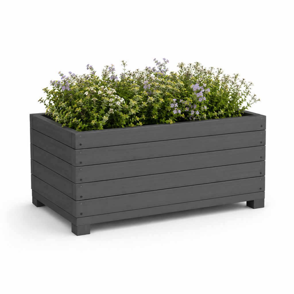 Jardinière surélevée rectangulaire gris anthracite en composite bois plastique 120 x 40 x 50 cm