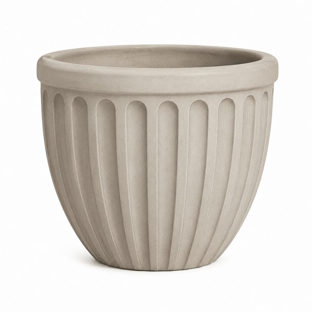Pot de fleurs rond taupe en ciment renforcé de fibres de verre Ø 40 x H 35 cm