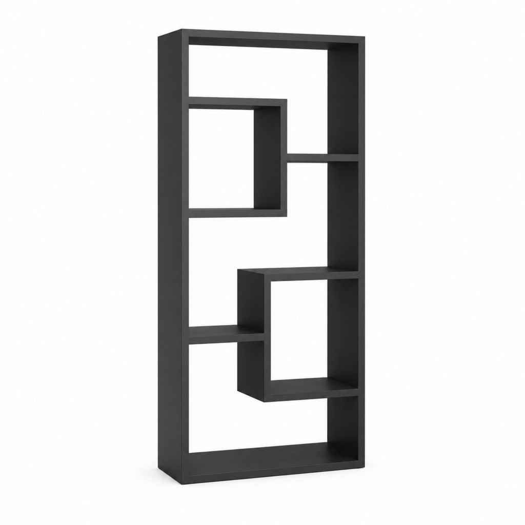 Étagère de rangement noire en MDF rectangulaire à 6 niches 60 x 24 x 160 cm