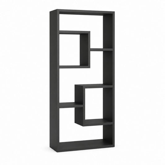 Étagère de rangement noire en MDF rectangulaire à 6 niches 60 x 24 x 160 cm
