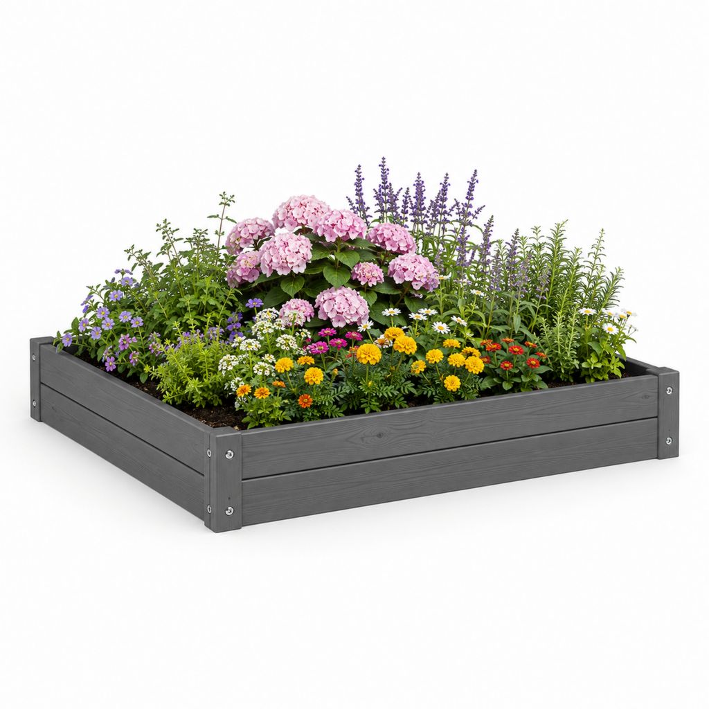Carré potager surélevé gris en composite WPC 120 x 120 x 30 cm