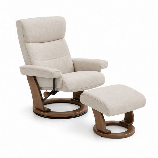 Fauteuil relax inclinable avec repose-pieds beige en polyester et contreplaqué courbé 80 x 80 x 105 cm