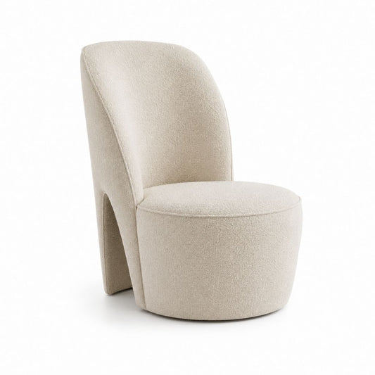 Fauteuil de salon beige en polyester bouclette forme arrondie 72 x 70 x 80 cm