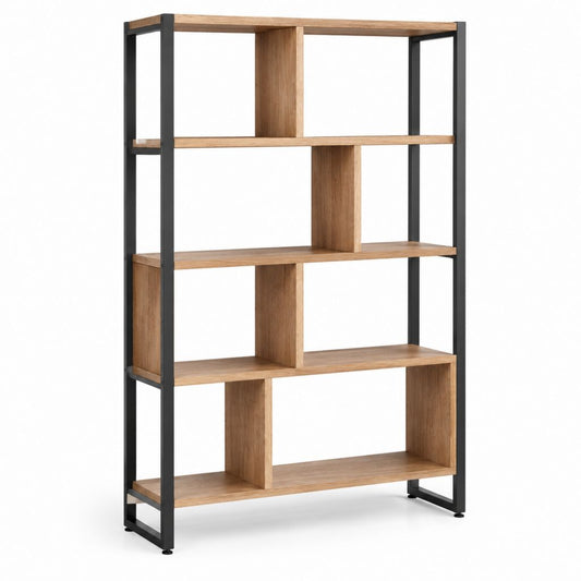 Étagère de rangement 5 niveaux marron chêne et noir en panneaux de particules et acier 90 x 30 x 180 cm