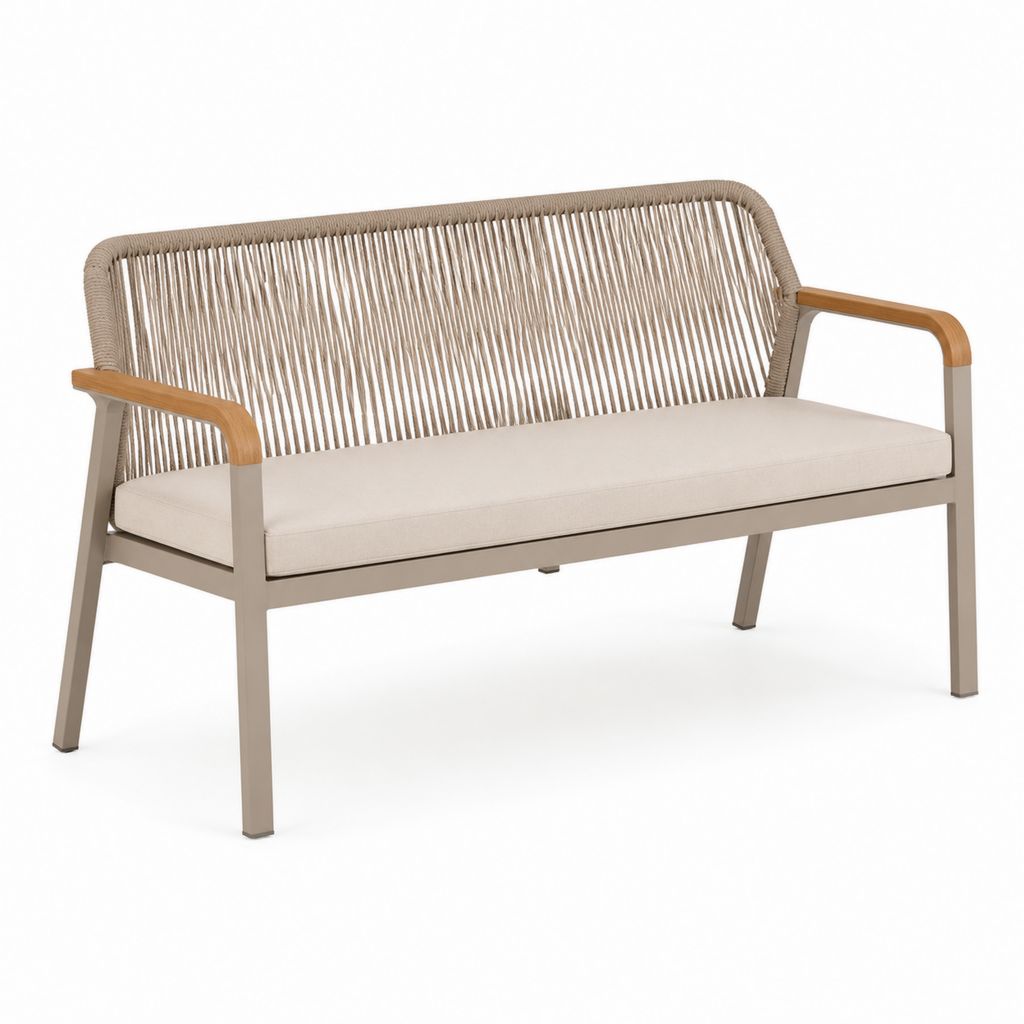 Banc de jardin 2 places beige en aluminium et corde polyester 140 x 70 x 78 cm