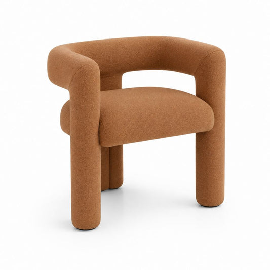 Fauteuil de salon rembourré marron caramel en polyester bouclette forme arrondie 74 x 70 x 76 cm