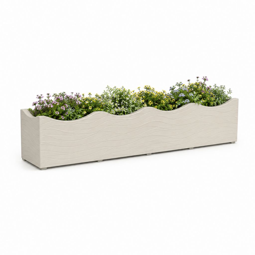 Jardinière rectangulaire beige en polypropylène 80 x 20 x 20 cm à bord ondulé
