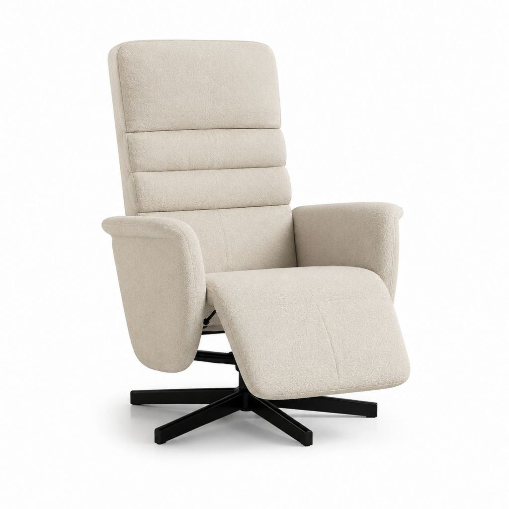 Fauteuil relax inclinable pivotant beige en polyester bouclé avec repose-pieds 76 x 85 x 106 cm
