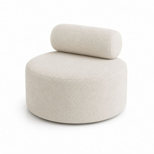 Fauteuil rond crème en polyester bouclette 80 x 80 x 68 cm