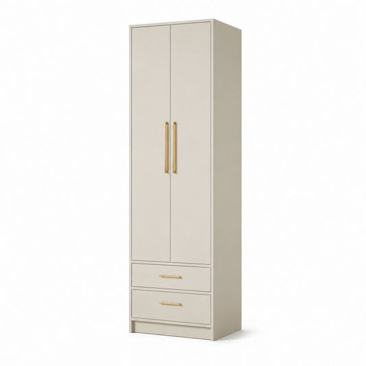 Armoire de chambre 2 portes 2 tiroirs beige en panneaux de particules mélaminés rectangulaire 80 x 52 x 200 cm