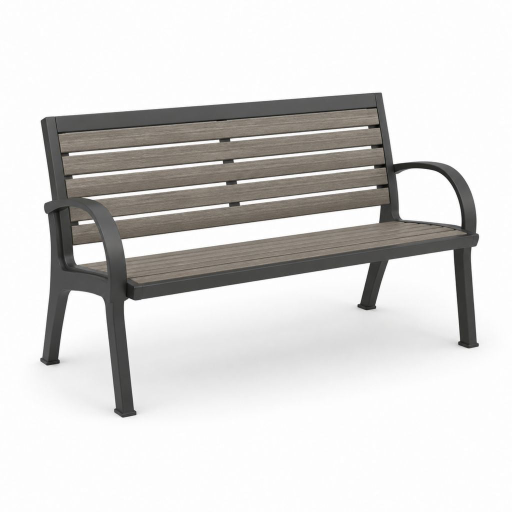 Banc de jardin 2 places gris anthracite en acier et polyéthylène 122 x 62 x 81 cm