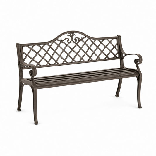 Banc de jardin 2 places brun en aluminium moulé 120 x 60 x 85 cm