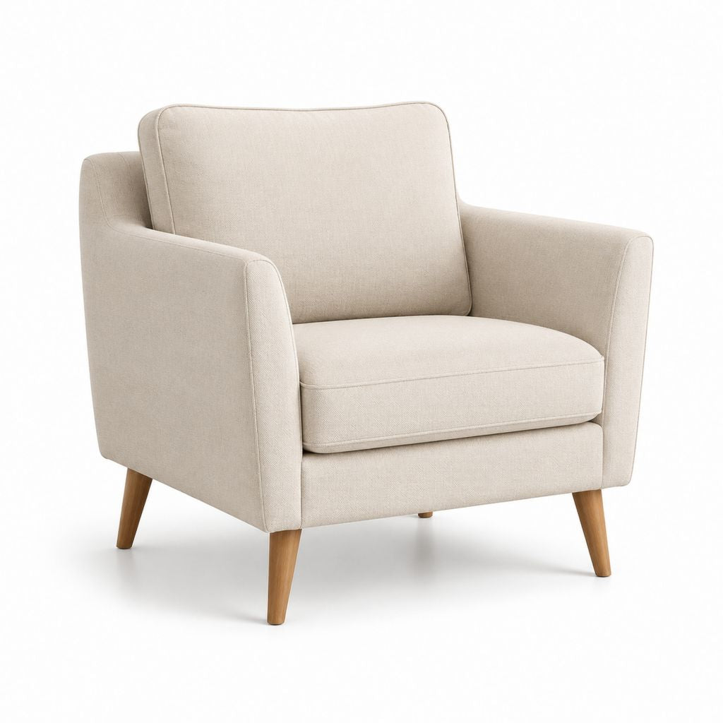 Fauteuil de salon beige en polyester avec pieds en bois massif 76 x 82 x 78 cm