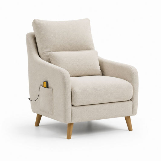 Fauteuil relax électrique beige en polyester bouclé avec poche latérale 80 x 85 x 105 cm