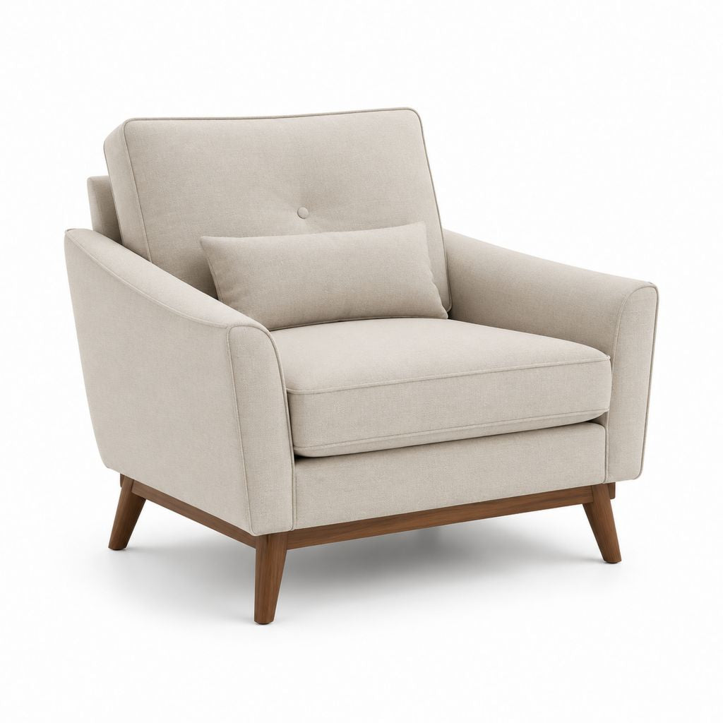 Fauteuil de salon beige en polyester avec structure en bois massif 86 x 82 x 88 cm