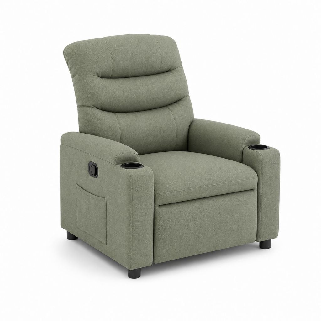 Fauteuil relax inclinable manuel vert en polyester avec porte-gobelets 90 x 94 x 104 cm