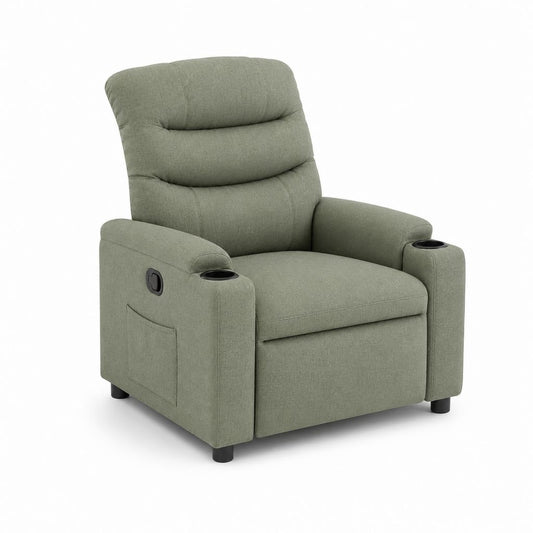 Fauteuil relax inclinable manuel vert en polyester avec porte-gobelets 90 x 94 x 104 cm