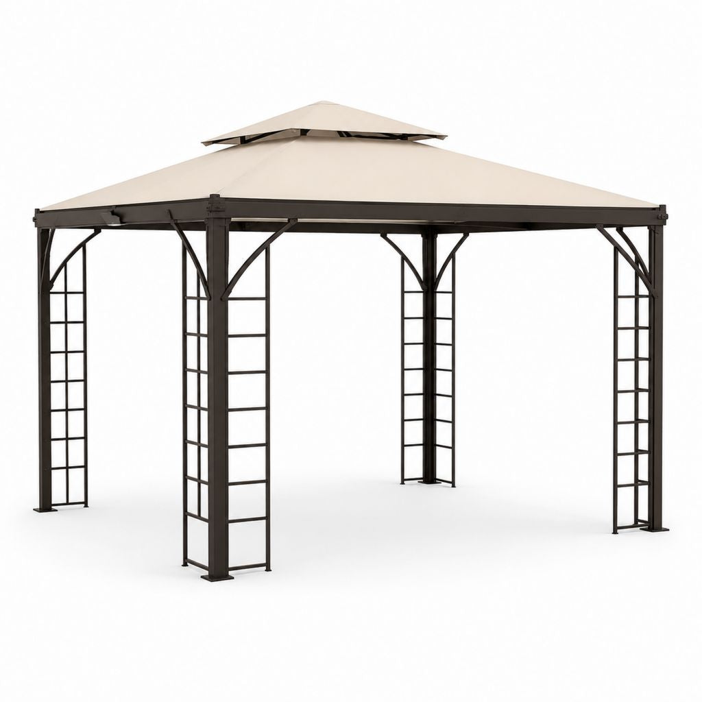 Tonnelle de jardin carrée 3 x 3 m beige en acier et polyester avec toit double