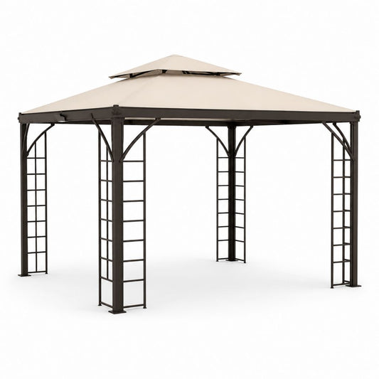 Tonnelle de jardin carrée 3 x 3 m beige en acier et polyester avec toit double