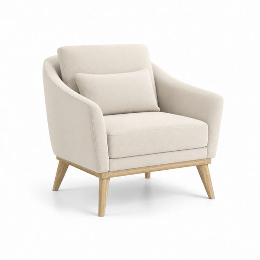 Fauteuil de salon beige en polyester avec pieds en bois massif 76 x 78 x 85 cm